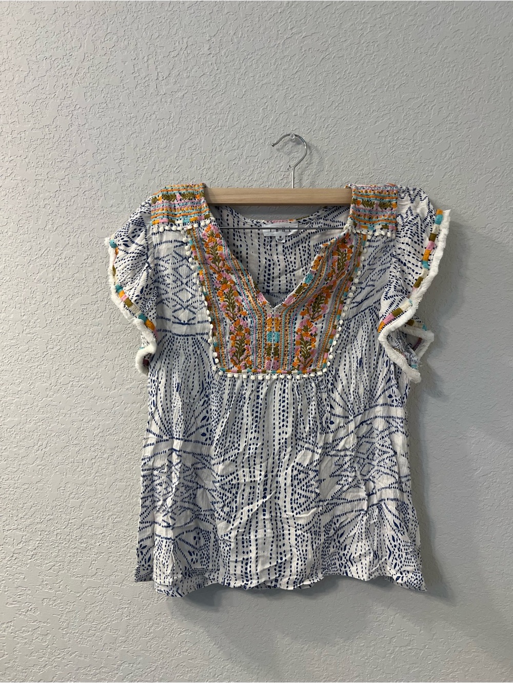 THML Embroidered Tiered Flutter Sleeve Top